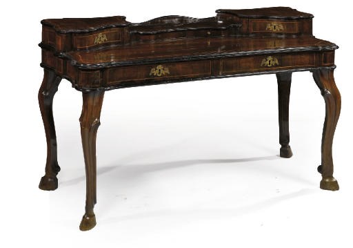 AN ITALIAN ROSEWOOD AND FRUITWOOD BANDED WRITING TABLE