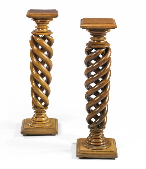 A PAIR OF ITALIAN WALNUT PEDESTALS