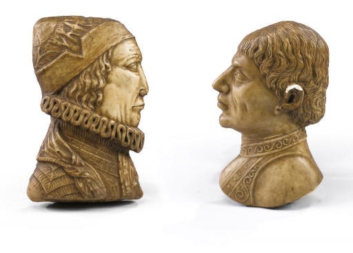 TWO ITALIAN ALABASTER RELIEF CARVED BUSTS