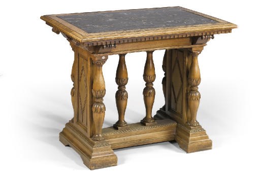 AN ITALIAN WALNUT AND MARMO PORTORO CENTRE TABLE