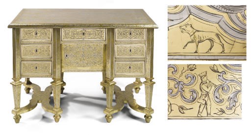 A LOUIS XIV BRASS AND TIN MOUNTED BUREAU MAZARIN