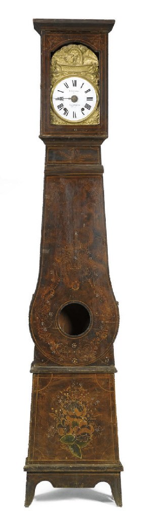 AN ITALIAN POLYCHROME WOOD LONGCASE CLOCK