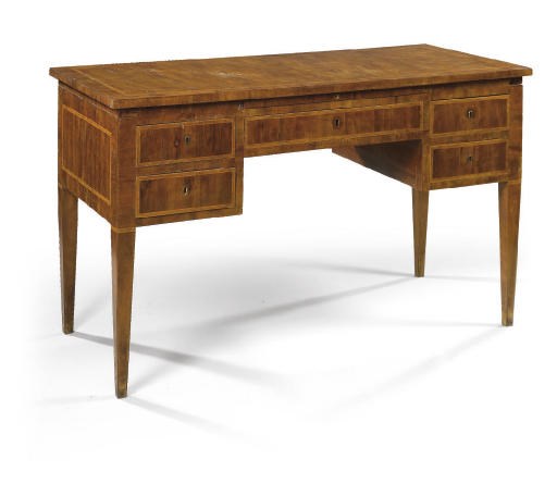 A NORTH ITALIAN WALNUT AND SYCAMORE CROSSBANDED WRITING TABLE