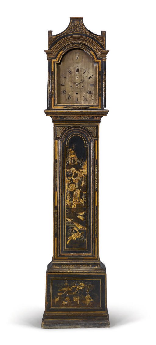A GEORGE III BLUE JAPANNED AND GILT CHINOISERIE DECORATED LONGCASE CLOCK