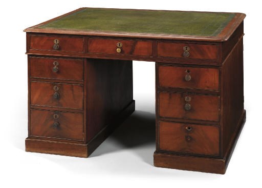 A LATE VICTORIAN MAHOGANY PEDESTAL DESK