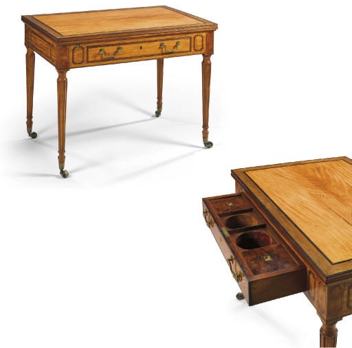 A GEORGE III SATINWOOD, PURPLE-HEART AND EBONY BANDED UNIVERSAL TABLE