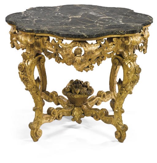 AN ITALIAN CARVED GILTWOOD AND MARMO VERDE ANTICO SERPENTINE CENTRE TABLE