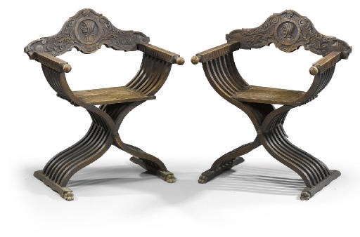 A PAIR OF ITALIAN BEECH 'SAVONAROLA' ARMCHAIRS
