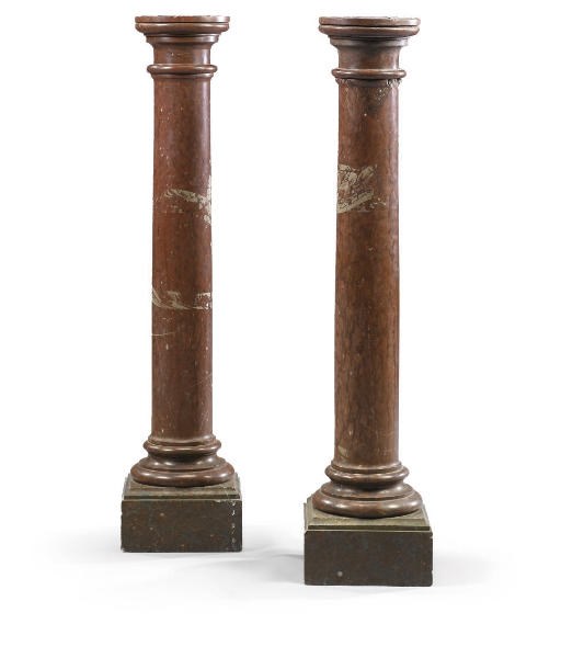 A PAIR OF FRENCH ROUGE GRIOTTE MARBLE PEDESTALS