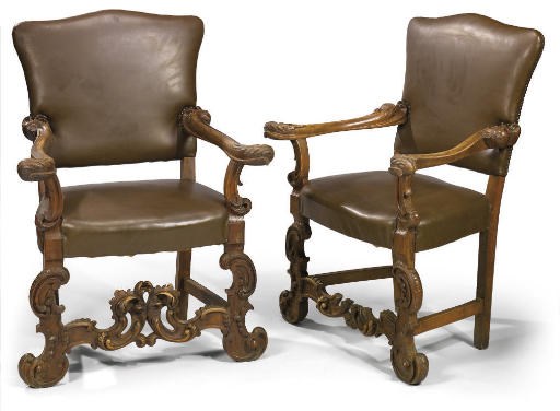 A PAIR OF NORTH ITALIAN WALNUT ARMCHAIRS