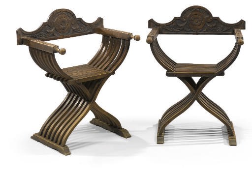 A PAIR OF ITALIAN BEECH 'SAVONAROLA' ARMCHAIRS