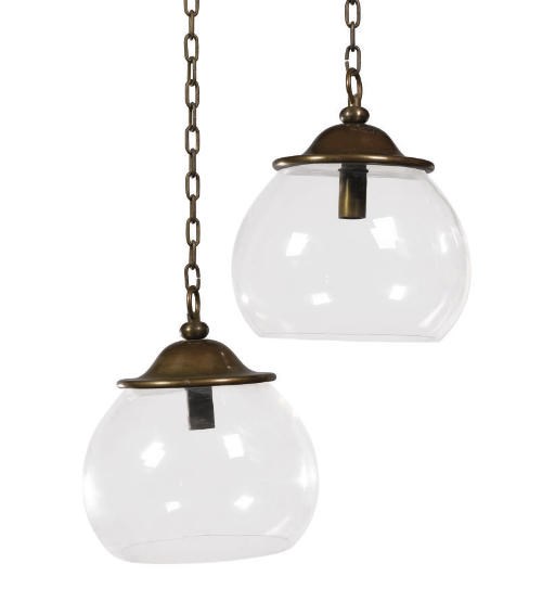 A PAIR OF BRONZE METAL AND GLASS LANTERNS