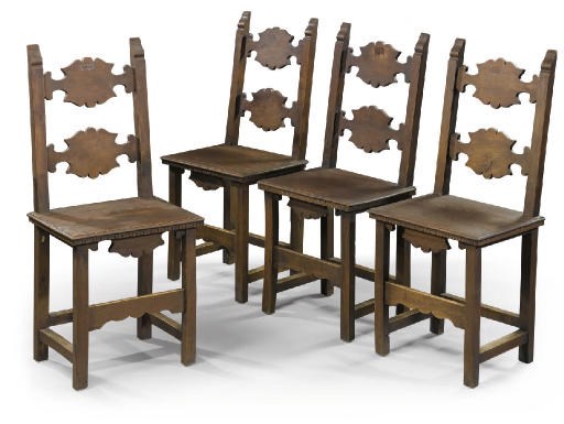 A SET OF FOUR ITALIAN WALNUT SIDE CHAIRS
