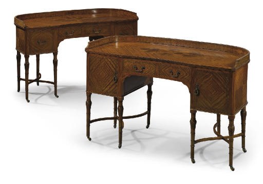A PAIR OF EDWARDIAN SATINWOOD AND MARQUETRY DRESSING TABLES