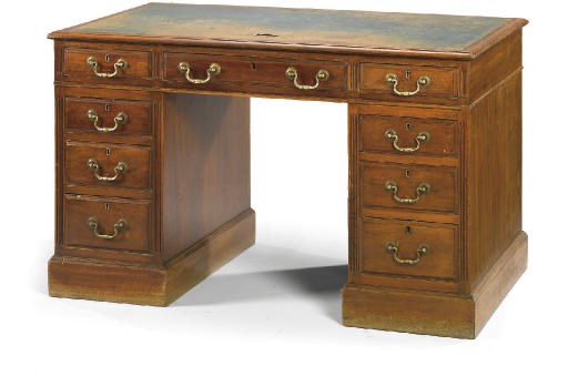 A LATE VICTORIAN MAHOGANY PEDESTAL DESK