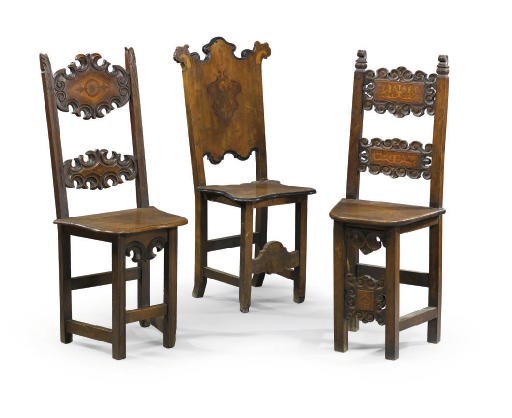 A NORTH ITALIAN WALNUT AND MARQUETRY SIDE CHAIR