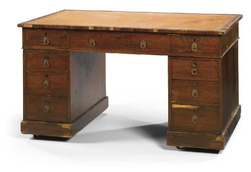 AN EARLY VICTORIAN ROSEWOOD PEDESTAL DESK