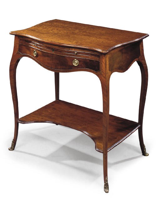 A GEORGE III BRASS-MOUNTED MAHOGANY AND AMARANTH SERPENTINE DRESSING-TABLE