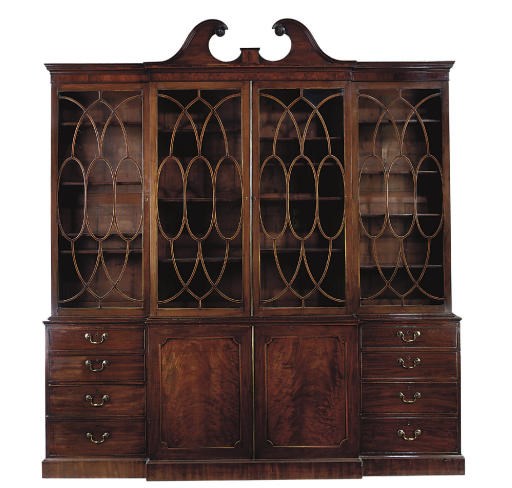A GEORGE III MAHOGANY AND AMARANTH BREAKFRONT BOOKCASE