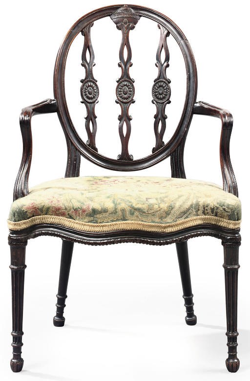 A GEORGE III MAHOGANY ARMCHAIR