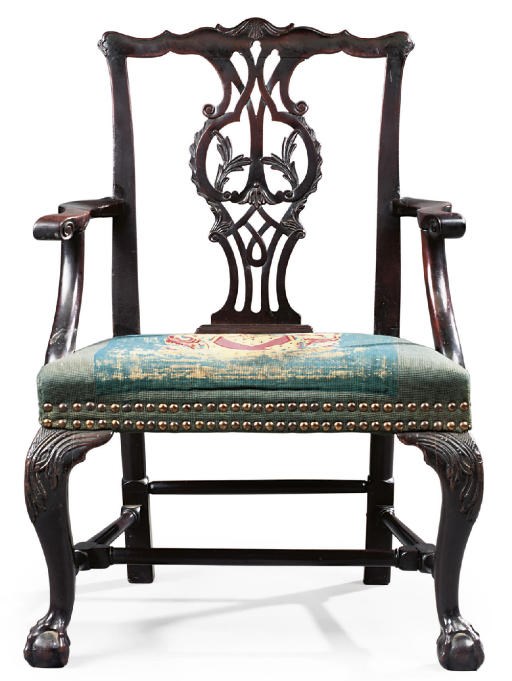 A GEORGE III MAHOGANY ARMCHAIR