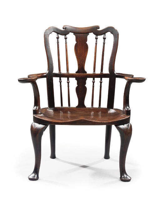 A GEORGE II MAHOGANY OPEN ARMCHAIR