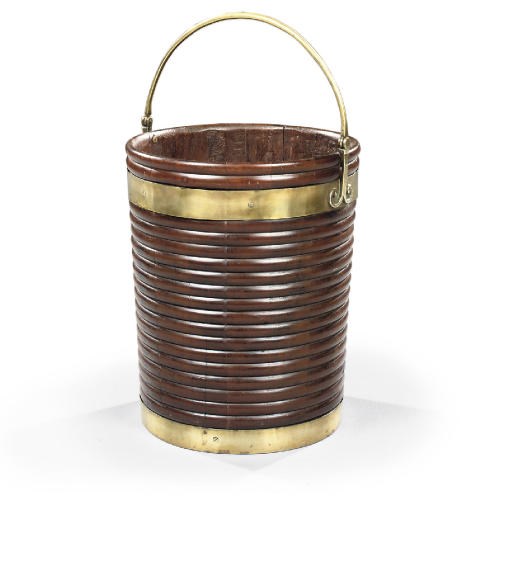 A LARGE BRASS-MOUNTED MAHOGANY PEAT-BUCKET