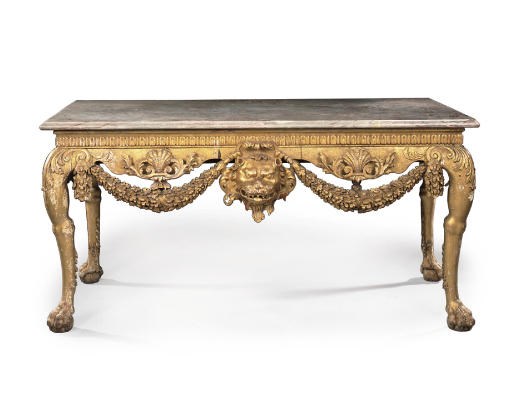 A GEORGE II GILTWOOD SIDE TABLE