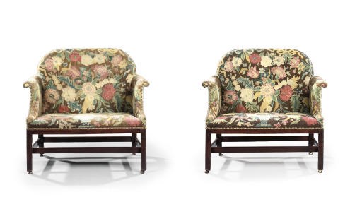 A PAIR OF GEORGE III MAHOGANY SMALL SOFAS