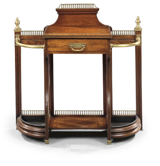A LATE VICTORIAN OAK BRASS-MOUNTED HALL STAND