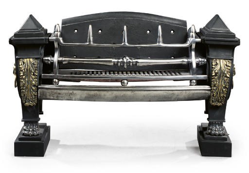 A REGENCY BRASS-MOUNTED CAST-IRON FIREGRATE