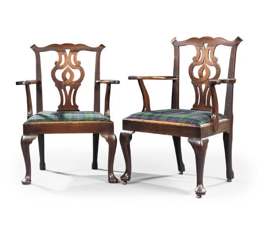 A PAIR OF GEORGE II MAHOGANY ARMCHAIRS