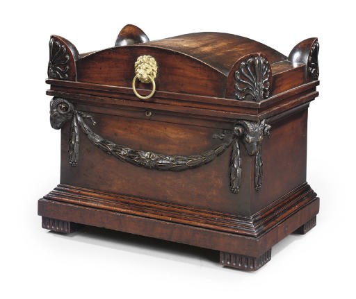 A REGENCY BRASS-MOUNTED MAHOGANY AND EBONISED CELLARET