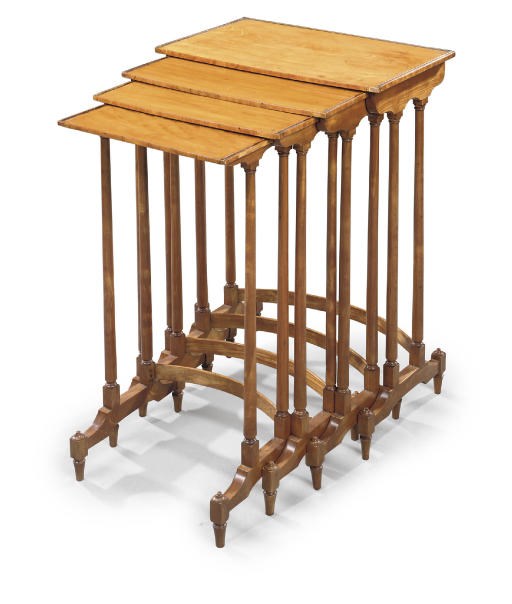 A SET OF FOUR LATE GEORGE III SATINWOOD QUARTETTO TABLES