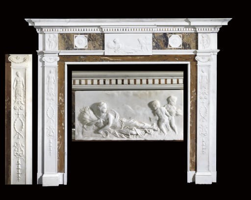 A GEORGE III SIENA AND WHITE MARBLE CHIMNEYPIECE