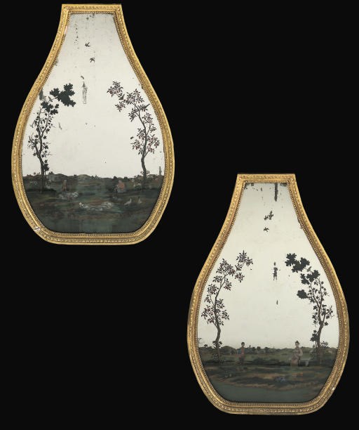 A PAIR OF CHINESE-EXPORT REVERSE MIRROR-PAINTINGS