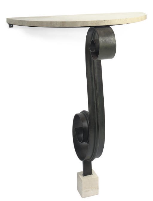 WROUGHT IRON AND MARBLE CONSOLE TABLE