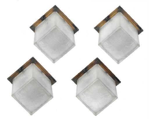 A SET OF FOUR GLASS CEILING LAMPS