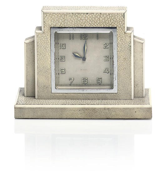 A SHAGREEN & IVORY ART DECO STYLE CLOCK