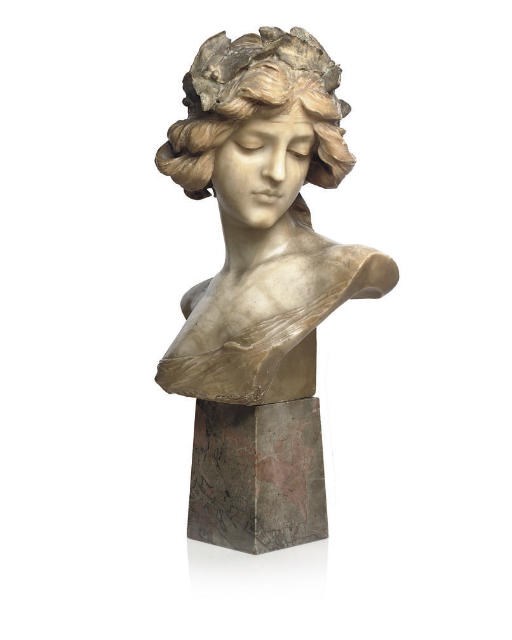 A CARVED ALABASTER BUST, c1900