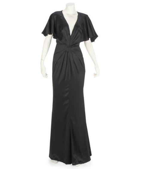 UNGARO, A BLACK SATIN 1930S STYLE GOWN