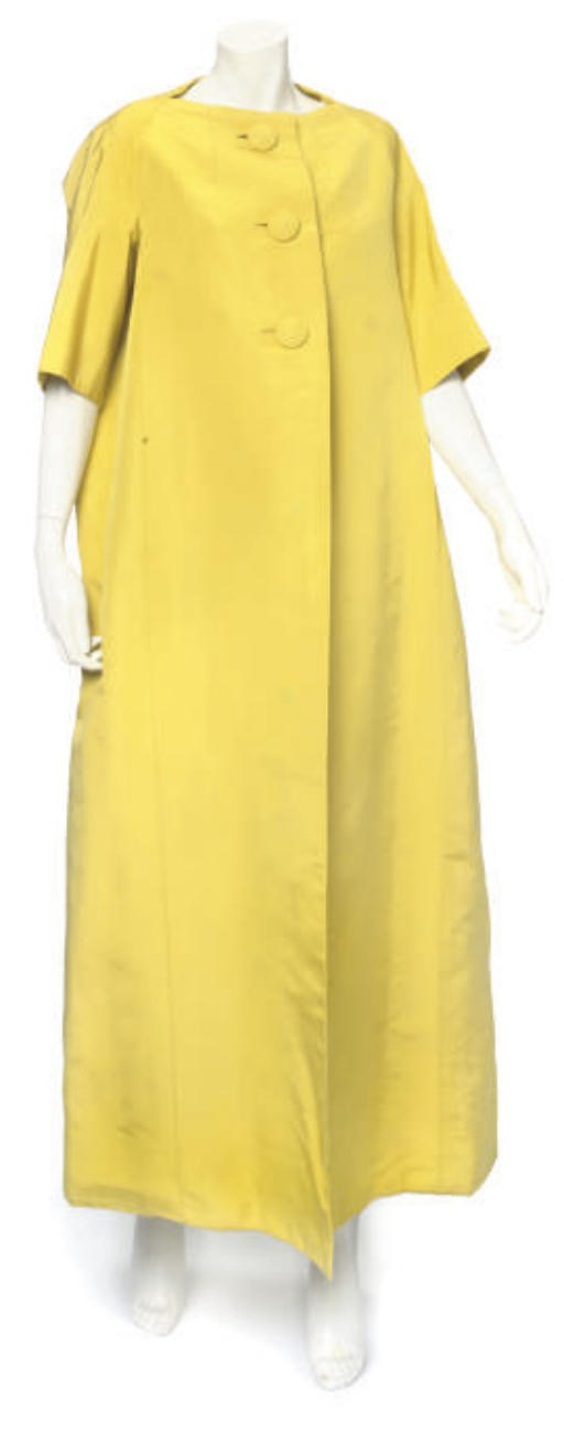 NINA RICCI, A CHARTREUSE YELLOW SILK EVENING COAT