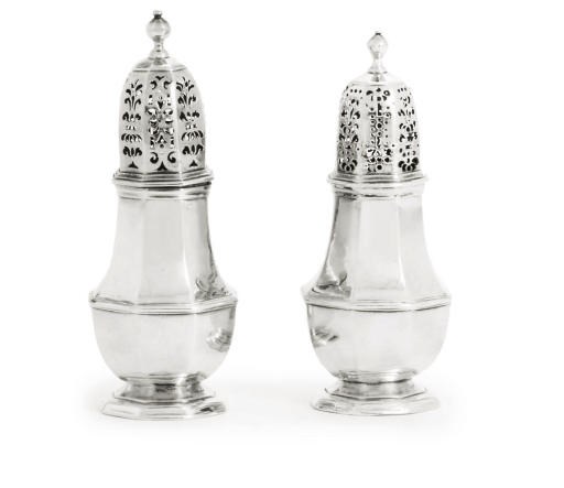 TWO GEORGE I SILVER CASTERS
