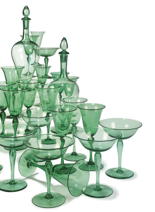 A LARGE CONTINENTAL GREEN GLASS TABLE-SERVICE