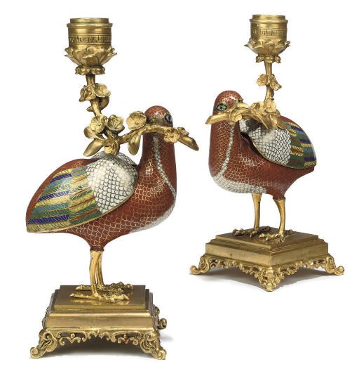A PAIR OF CHINESE ORMOLU-MOUNTED CLOISONNÉ ENAMEL CENSERS AND COVERS