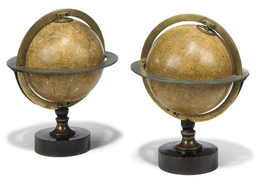 A PAIR OF LOUIS PHILIPPE SIX-INCH DIAMETER TERRESTIAL AND CELESTIAL TABLE GLOBES