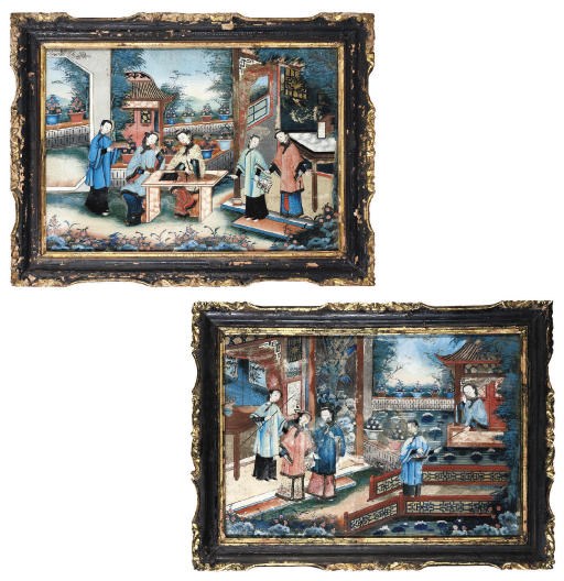 A PAIR OF CHINESE EXPORT REVERSE GLASS PAINTINGS