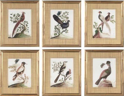 A SET OF SIX IRISH GEORGE II EMBOSSED BIRD PICTURES