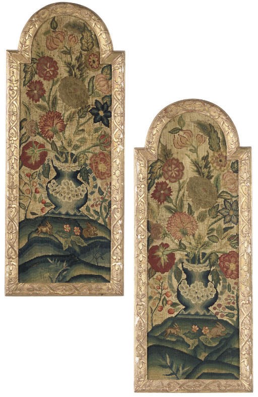 A PAIR OF QUEEN ANNE PETIT-POINT PANELS