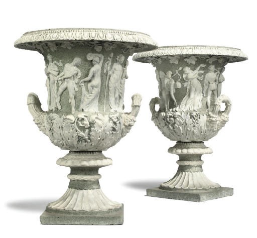 A PAIR OF ITALIAN PAINTED PLASTER MODELS OF THE BORGHESE VASE